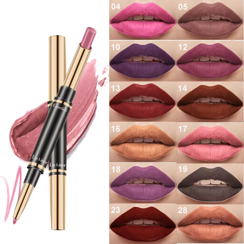 ลิปสติกกันน้ำ Matte Double Heads 12 สีและลิปไลเนอร์ 2 in 1 Lip Liner