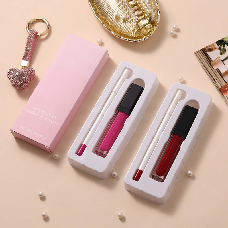 กันน้ำ Matte Liquid ลิปสติก Lipgloss Set Lip Liner ดินสอ 2 in 1 Lip Gloss Kit ชุด