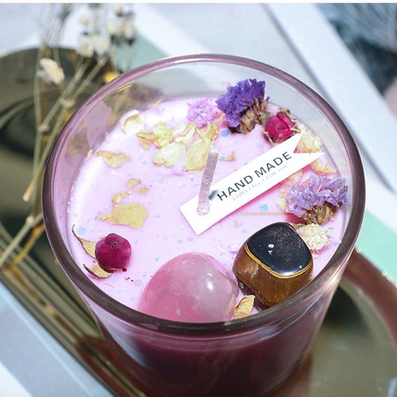100G Home Decor Handmade Soy WAX Aromatherapy เป็นมิตรกับสิ่งแวดล้อมสูงคริสตัลหินแห้งดอกไม้เทียนหอมสำหรับงานปาร์ตี้วันเก...